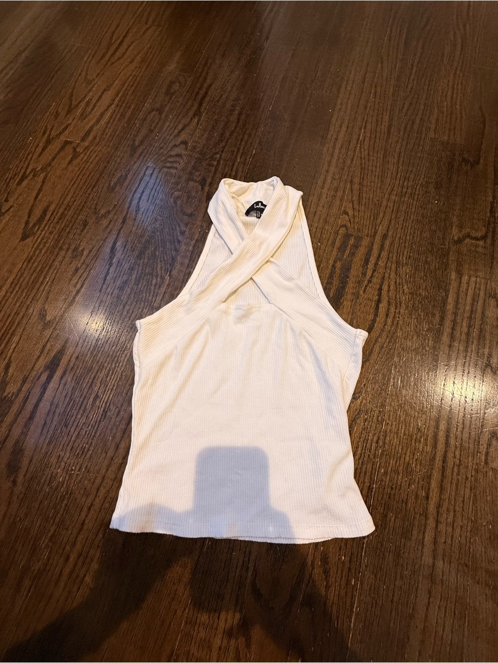 Lulu White Ribbed Crossover Halter Tank Top